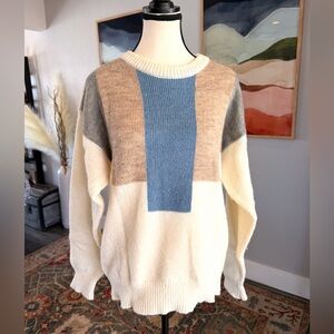 Vintage Colorblock Crewneck Sweater - Cream, Blue, Gray, Tan